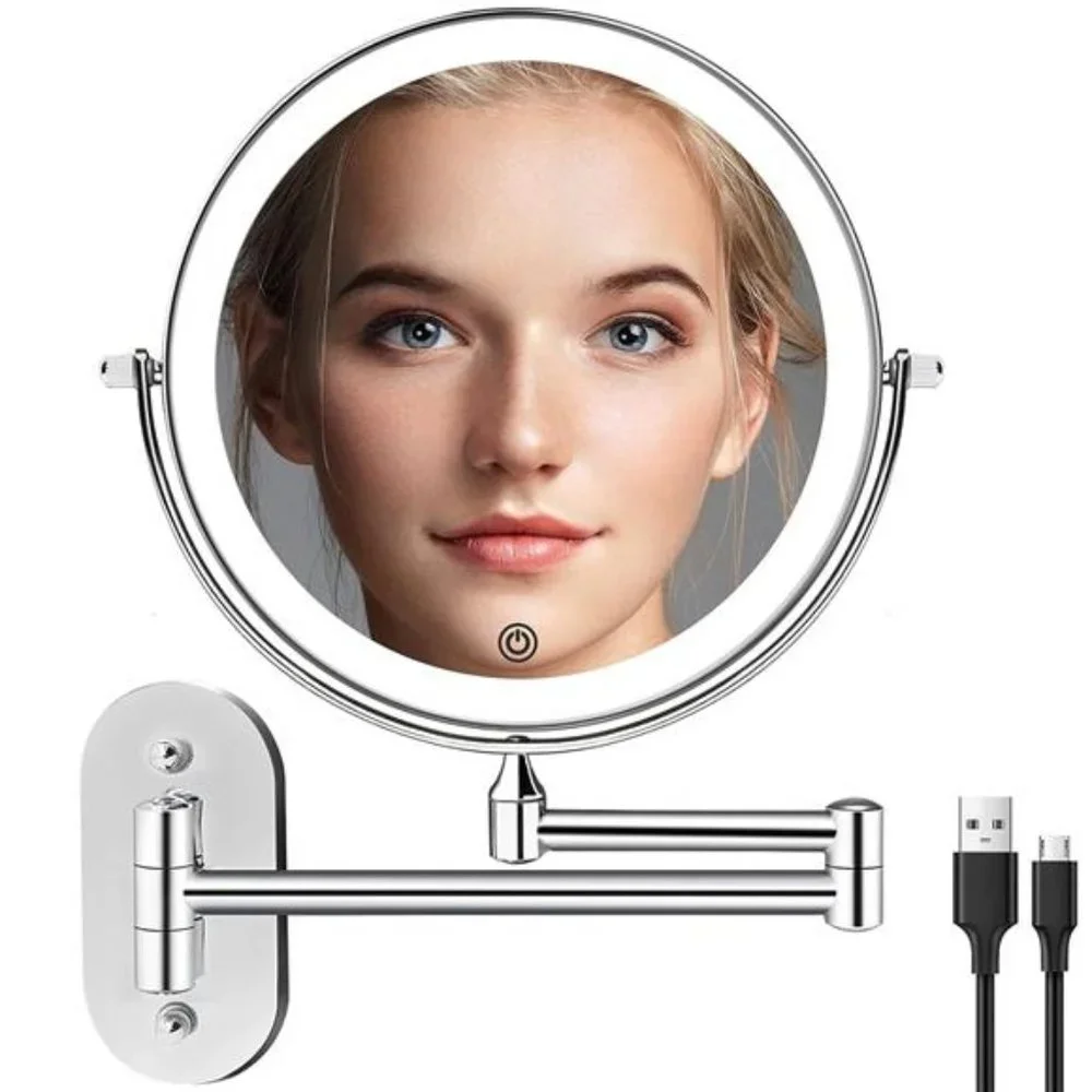 Wall Mounted Lighted Makeup Vanity Mirror 8inch 1X/10XMagnifying Bathroom Mirror